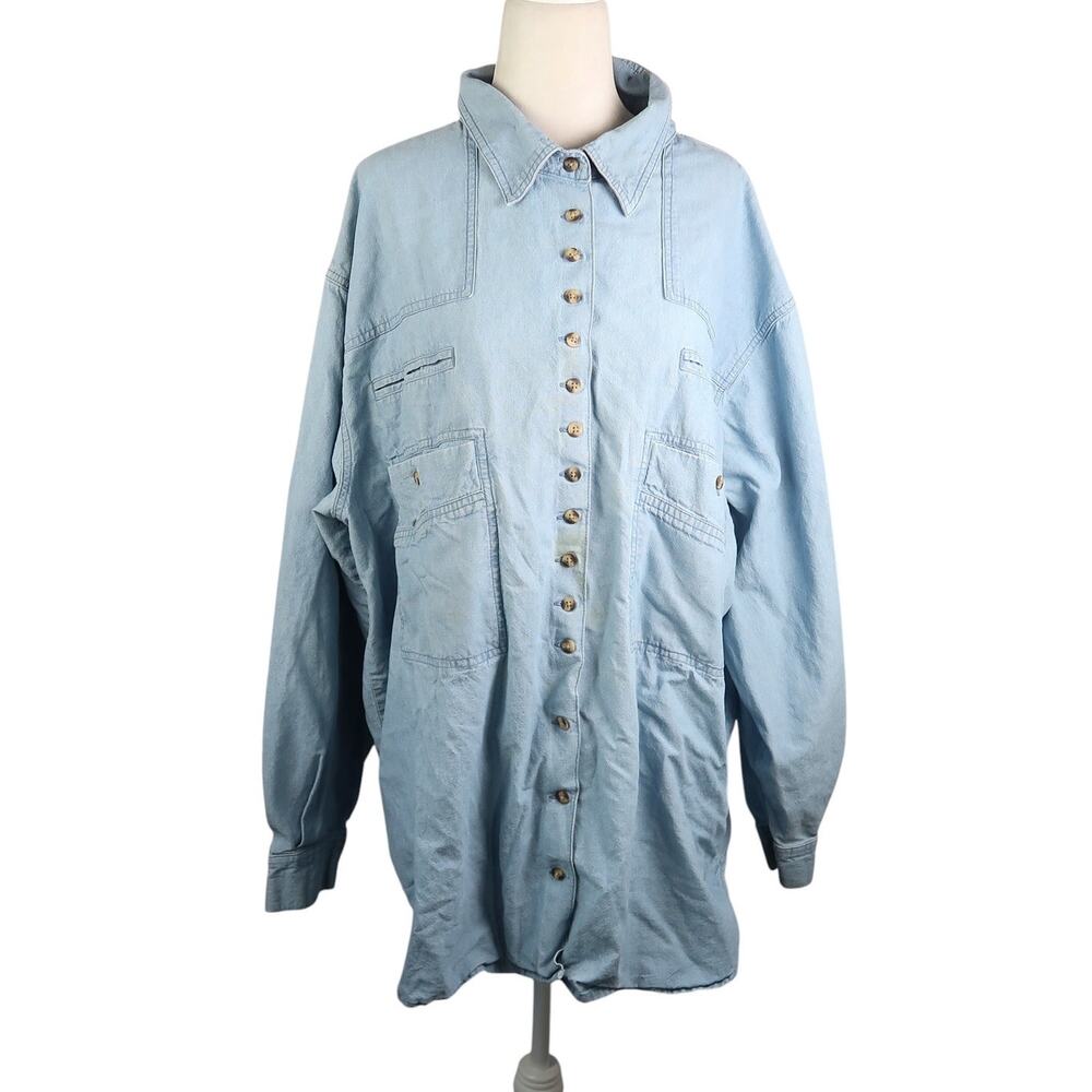 Vintage 90s Silhouettes Light Wash Blue Denim Button Front Top 2X